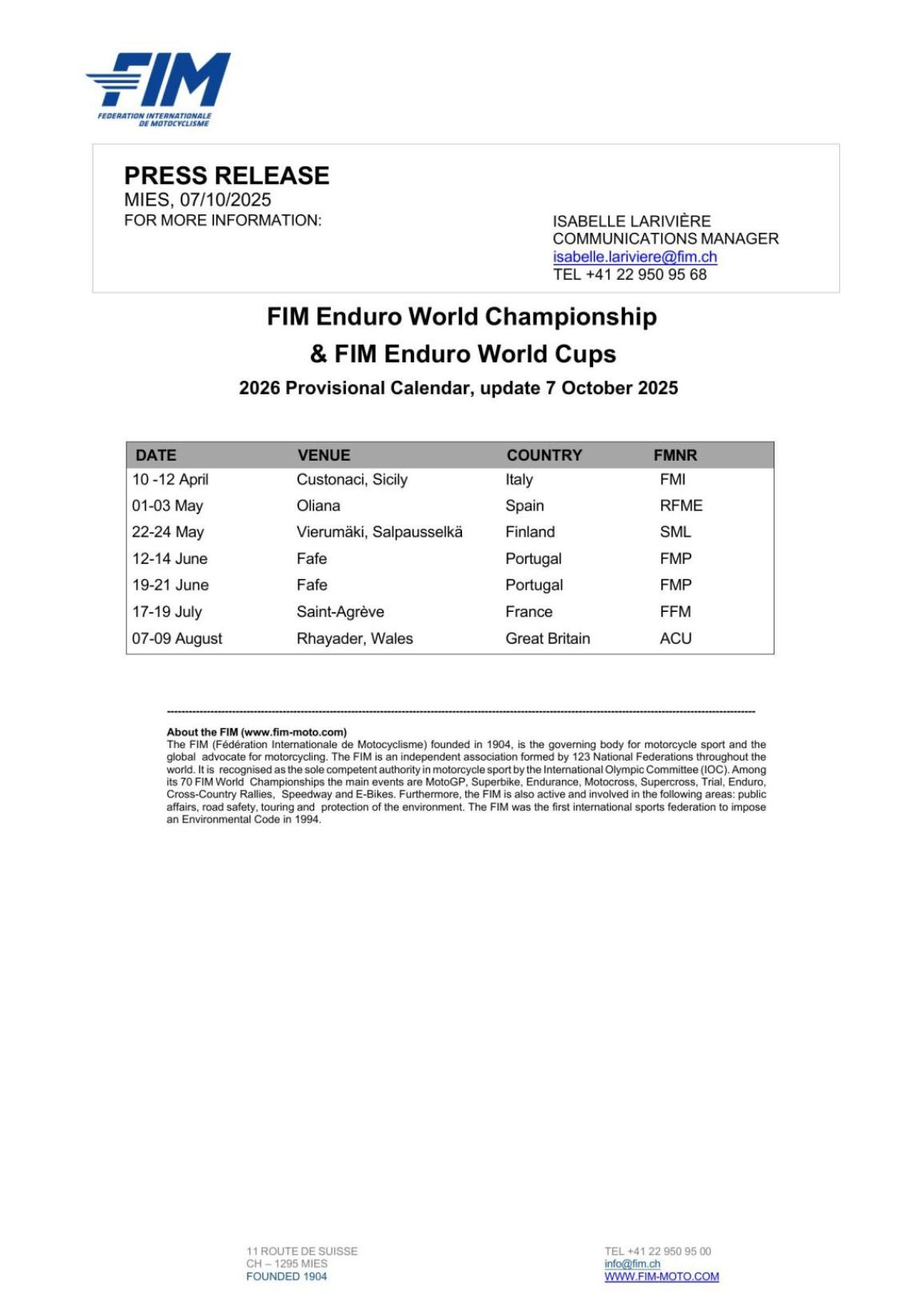 EnduroGP 2026 Calendar